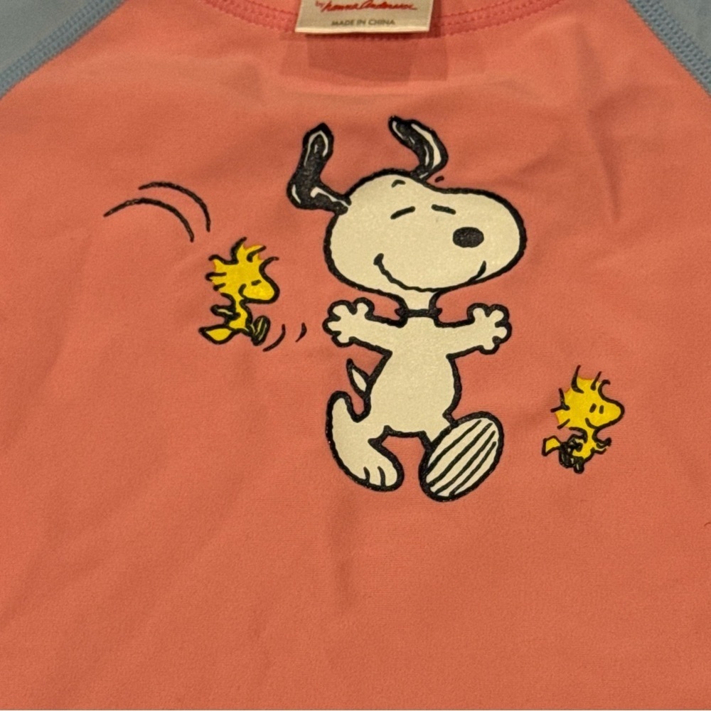Hanna Andersson Baby Girl Snoopy Swimsuit Shirt Size 3-6 Months Pink Ruffle - Picture 3 of 13